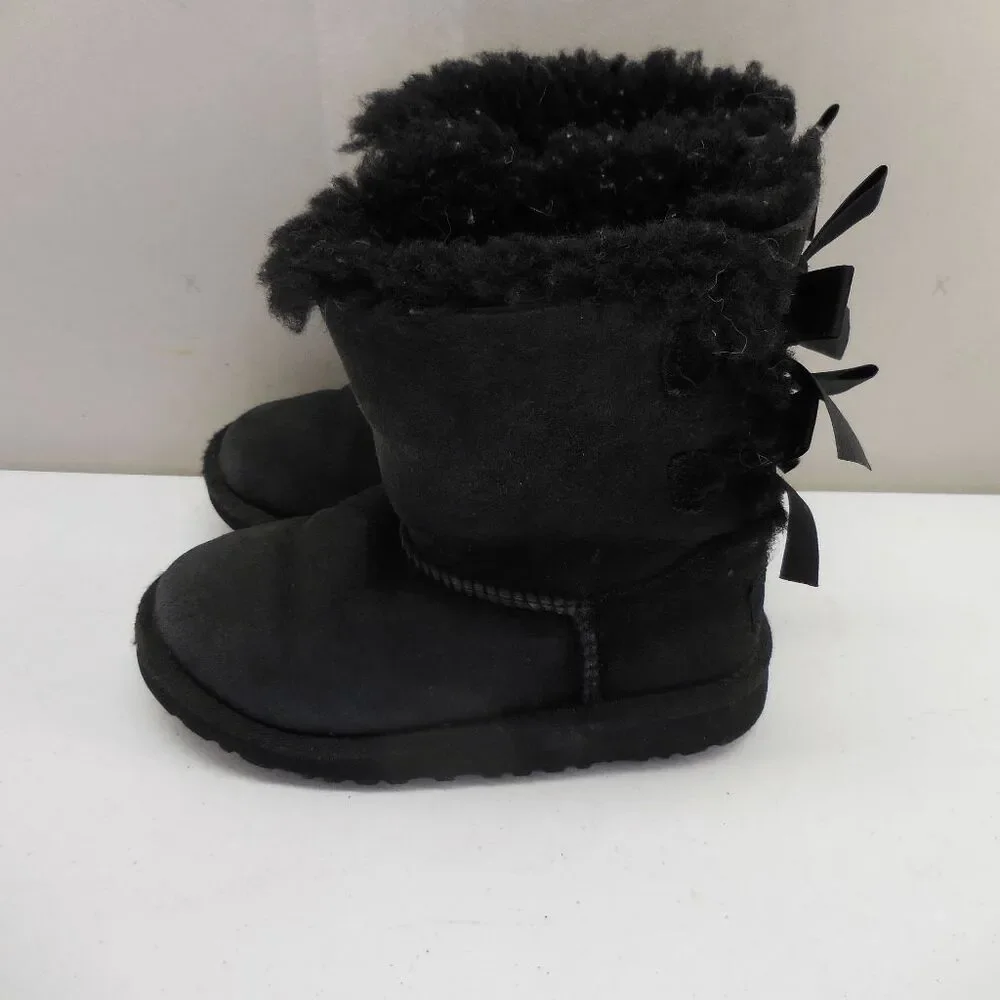 UGG Australia Bailey Bow Todler's Size 12 US Black‎ Suede Shearling Boots 3280T